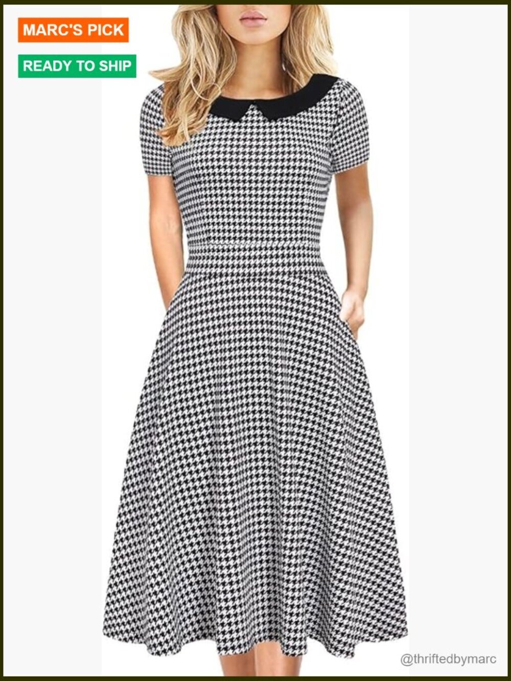 Peter Pan Collar A-Line Dress with Pockets Knee Length Floral Print